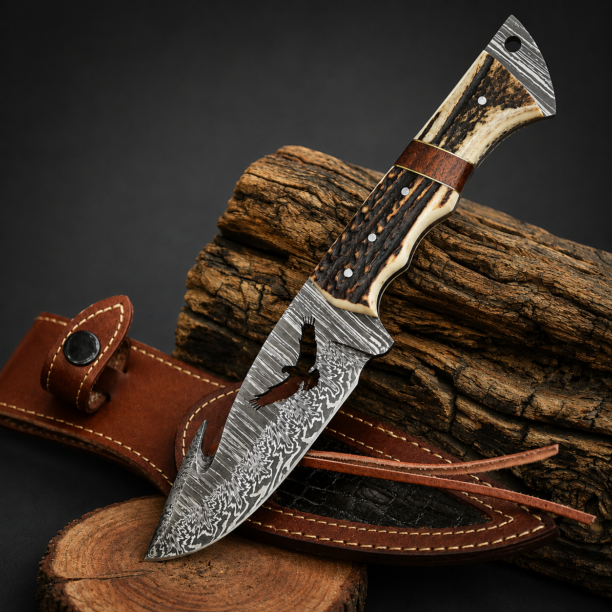 Red Handle Hunter & Leather Sheath