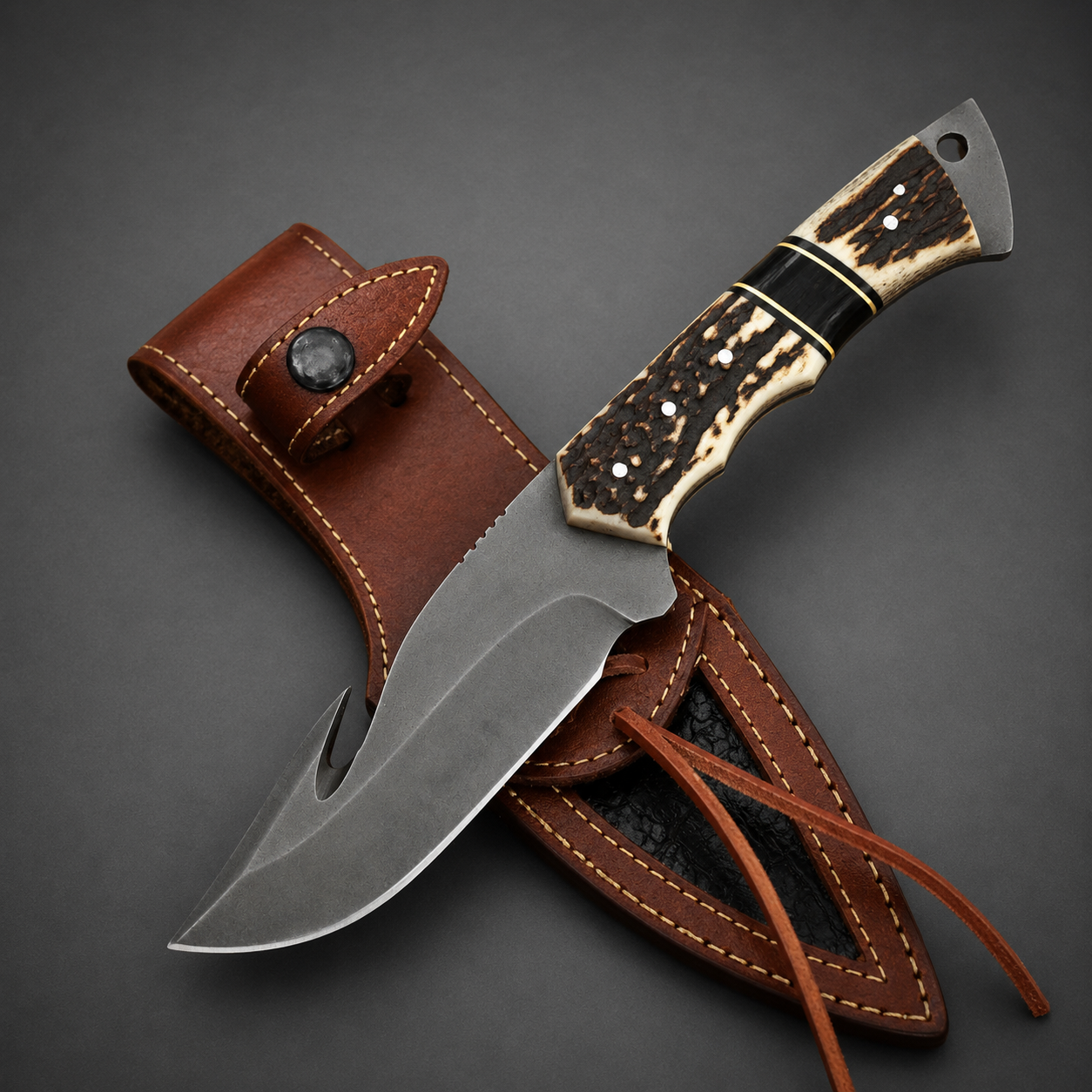 Green Handle Hunter & Leather Sheath