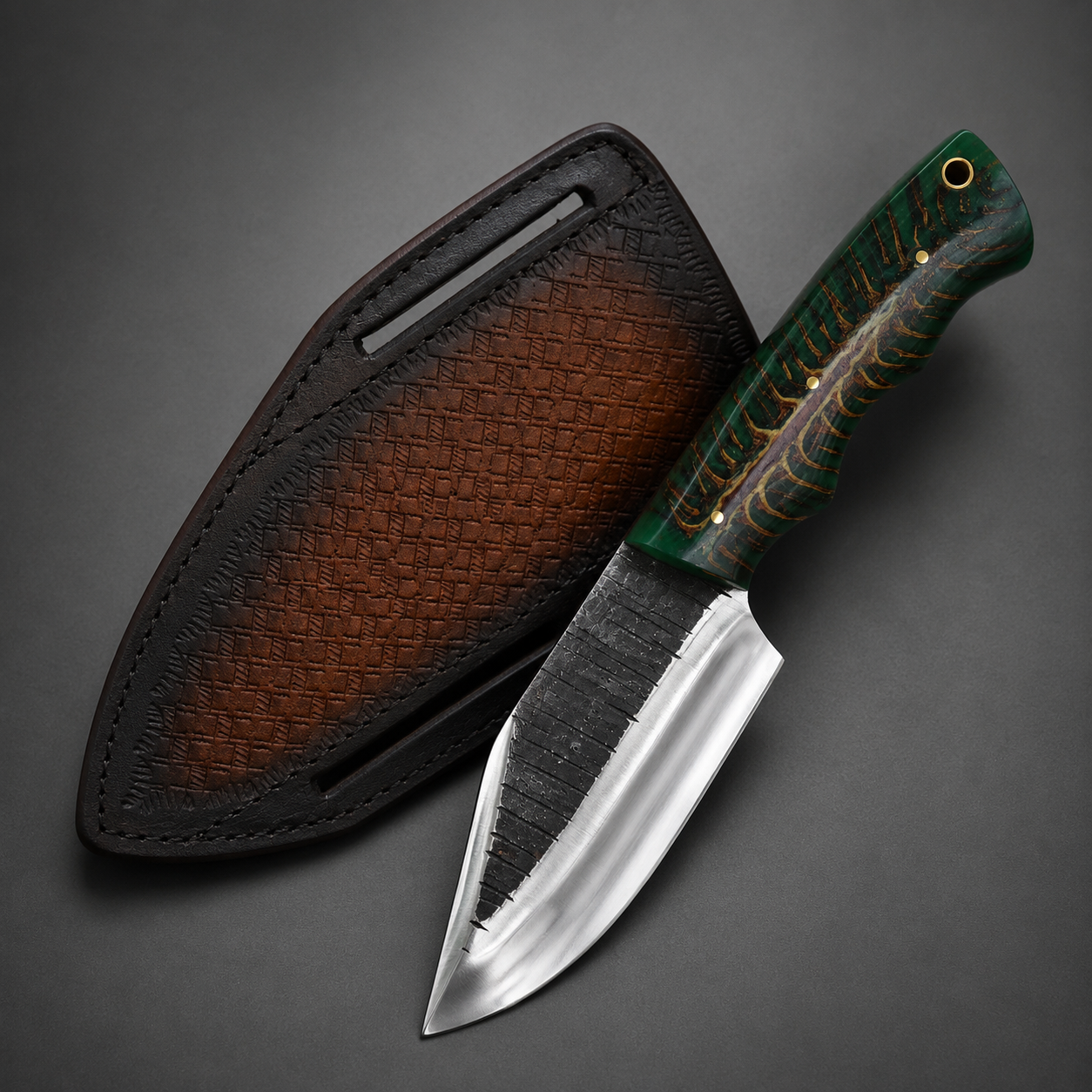 Red Handle Hunter with Embossed Sheath