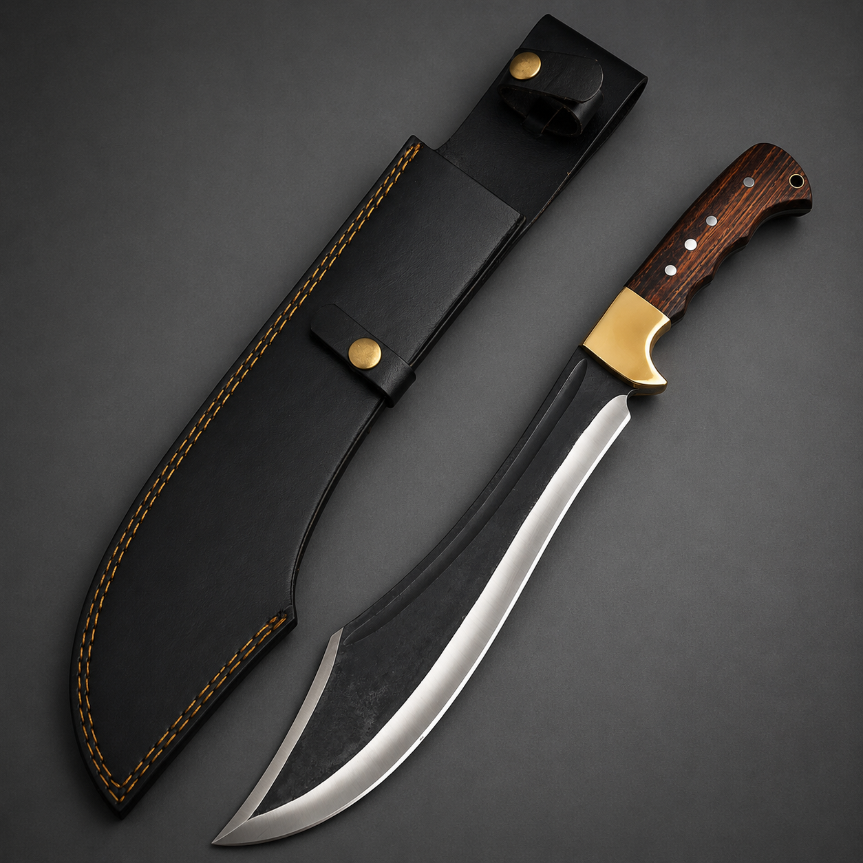 Premium Curved Kukri – Dark Wood